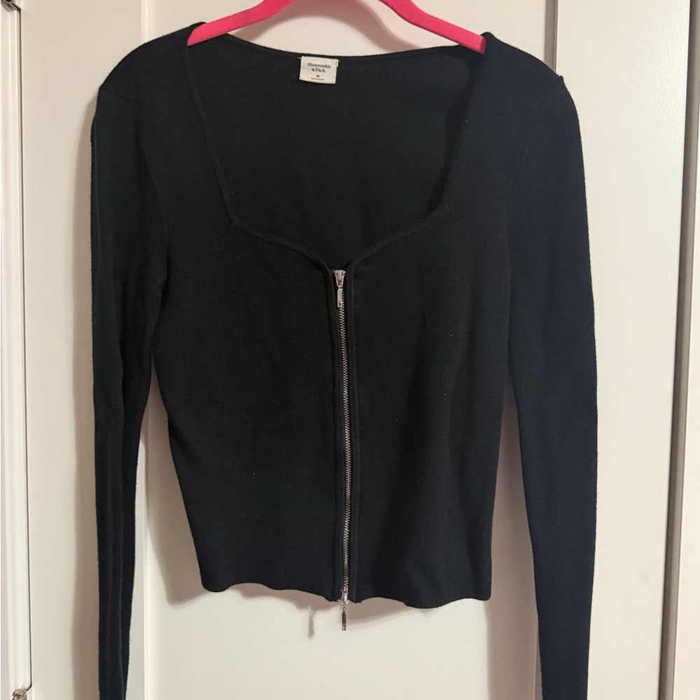 Abercrombie & Fitch Black Zip-Front Lightweight Cardigan